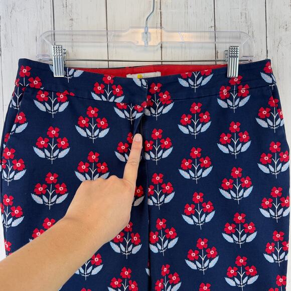 Boden Navy/Red Floral Richmond Stretch High Waisted Ankle Trousers Size 10 P - Picture 4 of 15